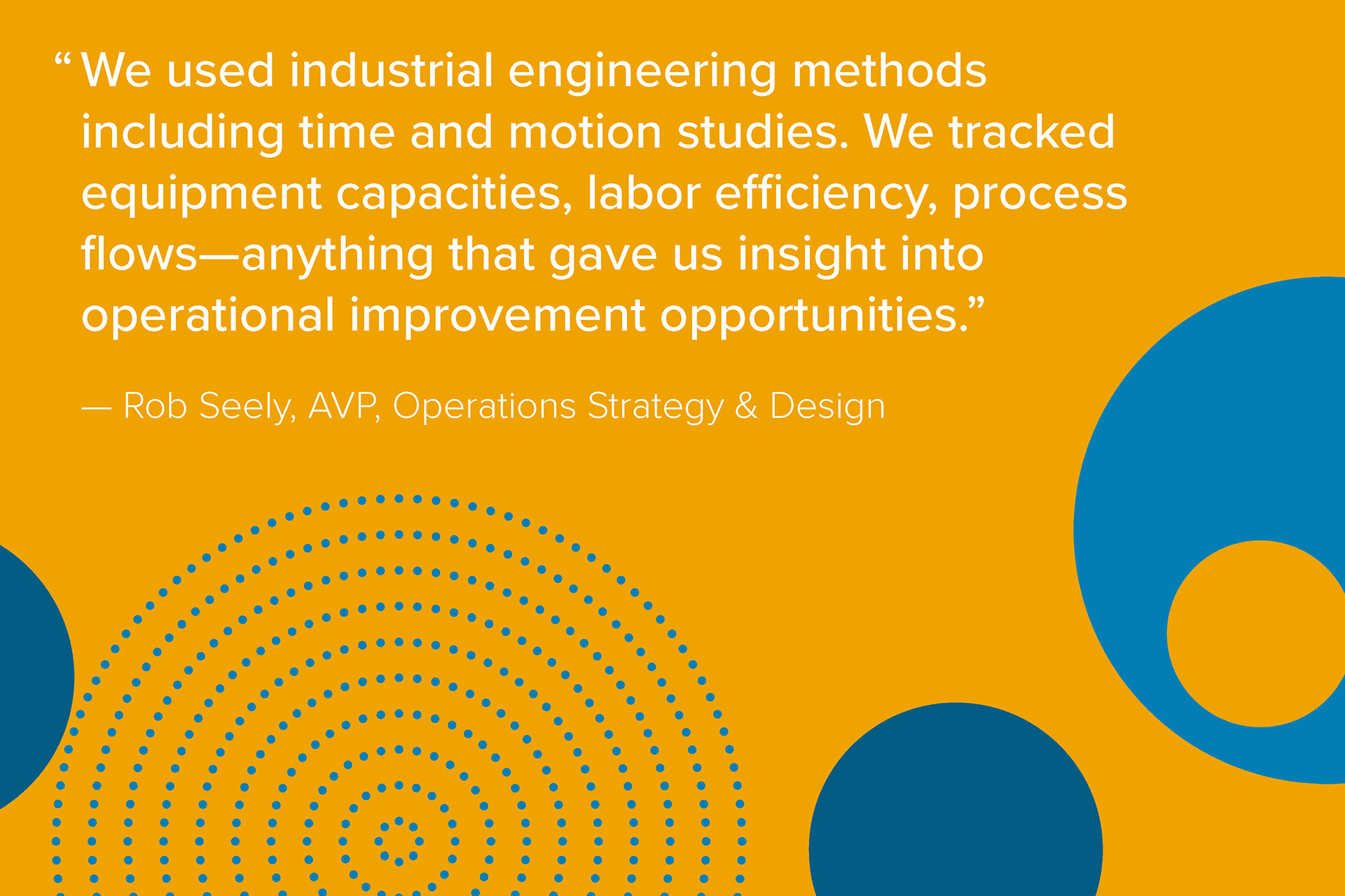 We used industrial engineering methods including time and motion studies, we tracked equipment capacities, labor efficiency, process flows—anything that gave us insight into operational improvement opportunities. - Rob Seely